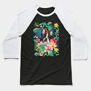 Tropical Boston Terrier Baseball T-Shirt